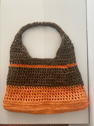 Bolso de rafia Mango corto marrón y naranja