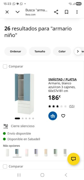 Armario infantil Ikea blanco y azul y modulos