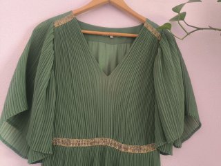 Vestido largo plisado verde Amitié