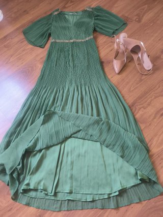 Vestido largo plisado verde Amitié