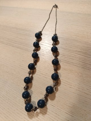 Collar Bolas Azul y Plata