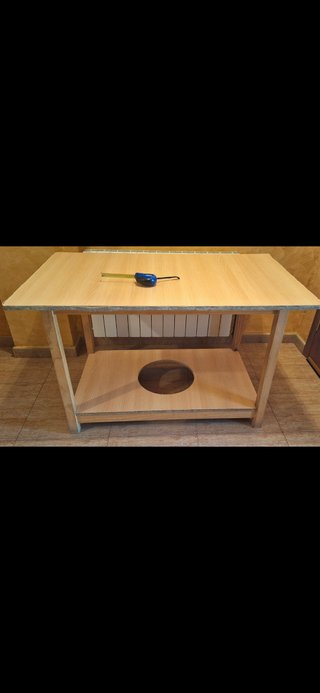 Mesa camilla madera con cristal y faldas