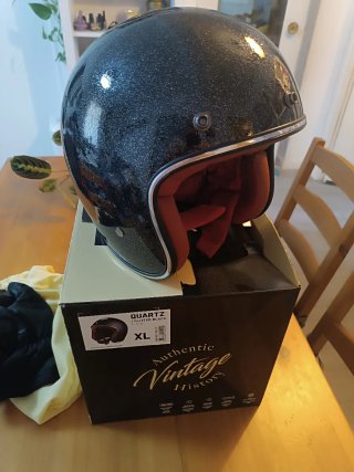 Casco Moto Vintage Negro Glitter XL
