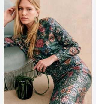 Conjunto Sézane Falda y Top Flores Lentejuelas