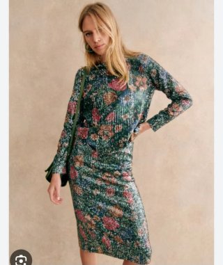 Conjunto Sézane Falda y Top Flores Lentejuelas