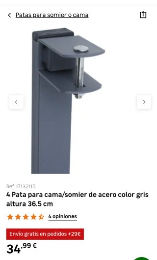 4 Patas para Somier Metálicas con Tornillos
