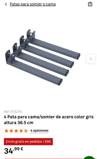 4 Patas para Somier Metálicas con Tornillos