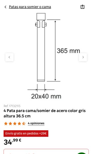 4 Patas para Somier Metálicas con Tornillos