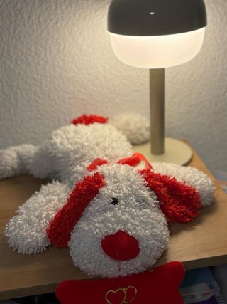 Peluche perro blanco y rojo