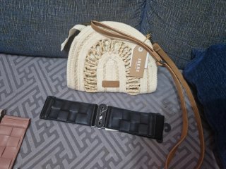 Bolso Irene beige y marrón tejido