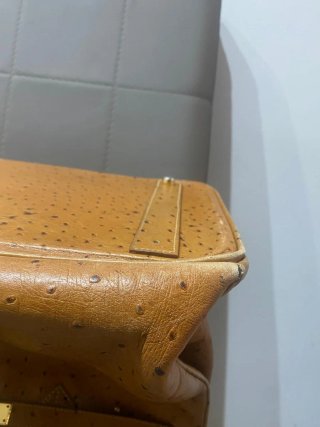 Bolso Hermes Piel (avestruz) Marrón y Dorado