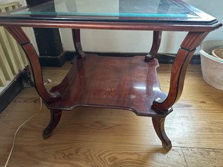 Mesa auxiliar madera y cristal