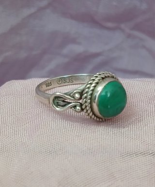 Anillo Plata Ley y Malaquita Vintage SJS