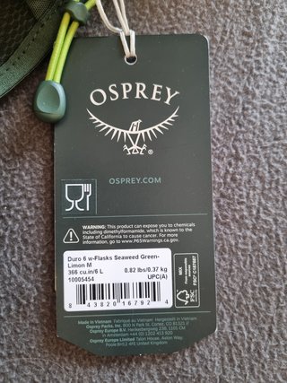 Osprey Duro 6 tg. M CON 2 borracce *NEW