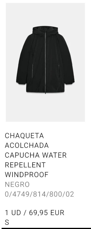 Chaqueta de plumas Zara mujer Talla S y M