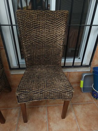 Juego de 2 Sillas Diseño Mimbre y Madera