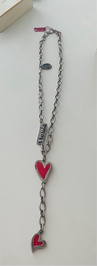 Collar Ciclon Corazón Rojo y Plata