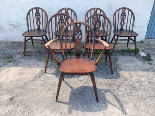 7 Sillas Ercol madera de olmo. Original con sello.