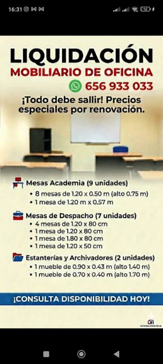 Liquidación Mobiliario Oficina: Mesas y Archivador