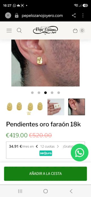 Pendientes oro 18k Faraón