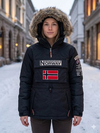 Abrigo Geographical Norway Negro y Rojo
