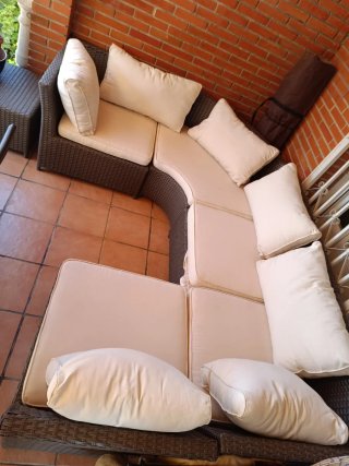 Sofá modular exterior ratán beige y marrón