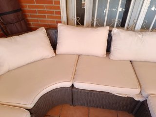 Sofá modular exterior ratán beige y marrón