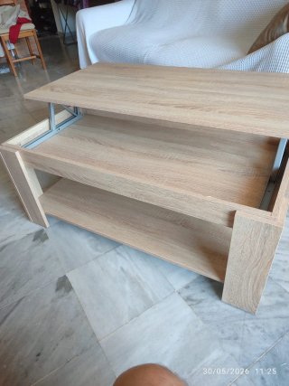 Mesa centro elevable roble con revistero