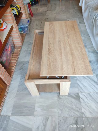 Mesa centro elevable roble con revistero