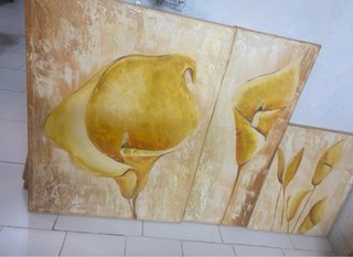 Set 3 Quadri Fiori Giallo Beige
