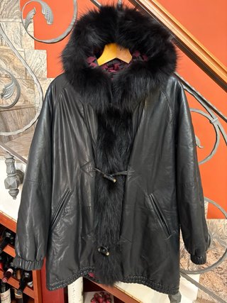 Giacca donna vera pelle vintage con cappuccio
