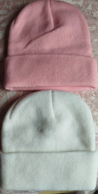 Lote 2 Gorros Lana Adulto Rosa y Blanco