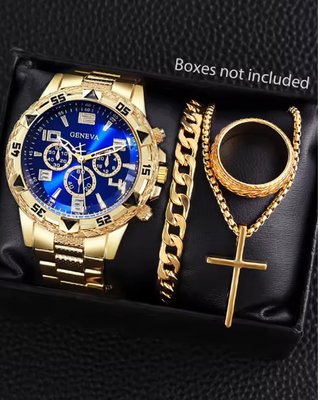 Reloj Geneva Caballero Dorado y Azul cadena y pulc