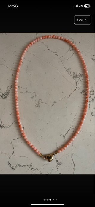 Collana corallo natural cuore argento placcato oro
