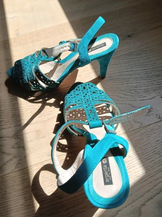 Sandalias Argentá Tacon Azul Turquesa Talla 39