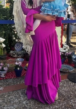 Traje de flamenca rosa y blanco T.XS