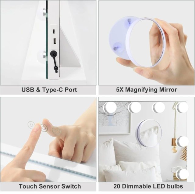 90x60 Espejo Maquillaje con Luz LED usb y bluetoth