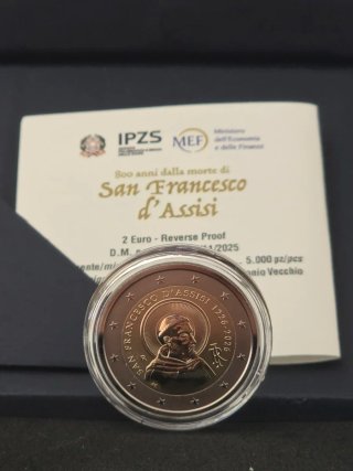 Moneda 2€ San Francesco D'Assisi Proof Inverse