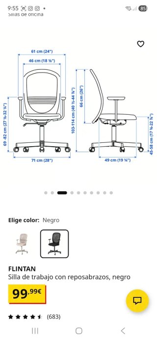 Silla de oficina IKEA gris