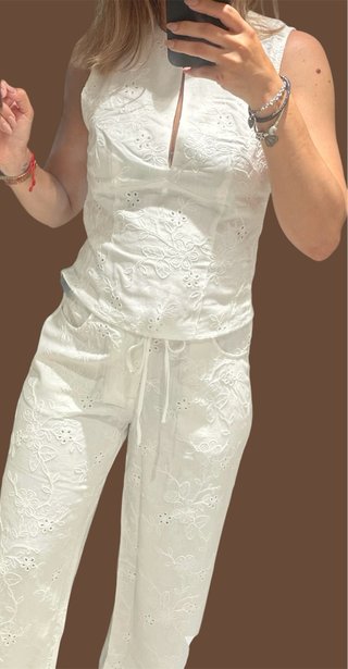Conjunto lino top y pantalón blanco