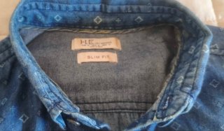 Camisa H.E. by Mango Manga Larga Azul Talla M