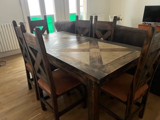 Mesa Comedor y Sillas Madera y Piedra