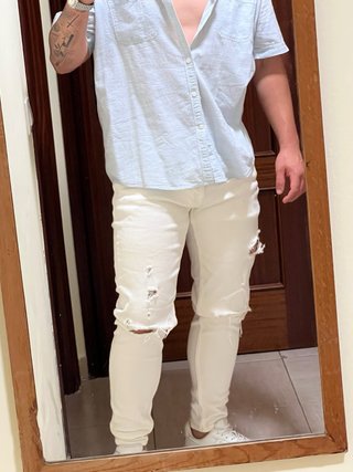 Pantalón Zara Blanco Roto Hombre
