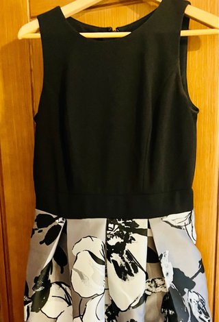Vestido de fiesta negro, gris y blanco