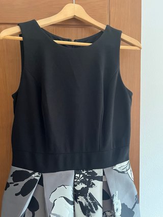 Vestido de fiesta negro, gris y blanco