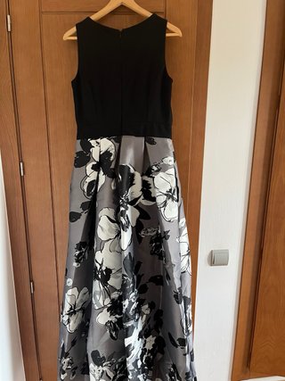 Vestido de fiesta negro, gris y blanco