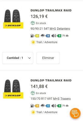 Neumático Dunlop Trailmax Raid 90/90 y 150/70 R17