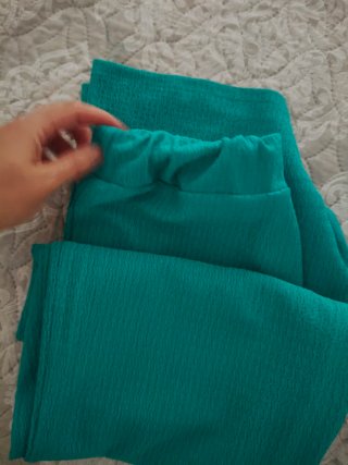 Conjunto pantalón y blazer verde azulado