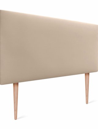 Cabecero polipiel beige con patas de madera