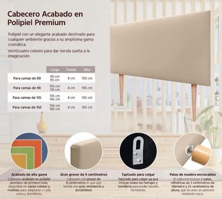 Cabecero polipiel beige con patas de madera